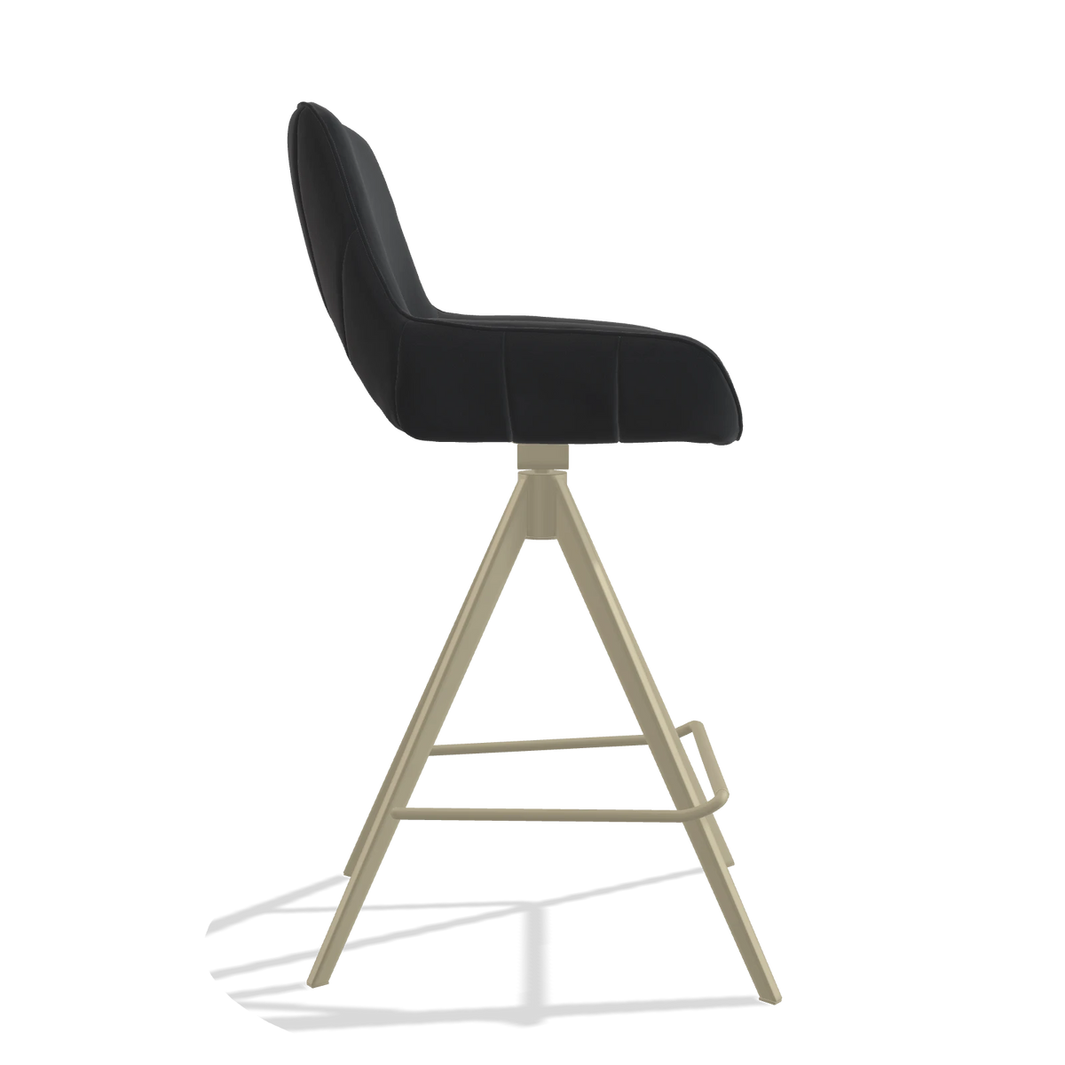 Tabouret de bar Matera 6483 en Cuir B900 (noir), pieds en champagne, vue de profil