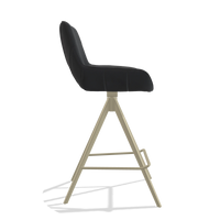 Tabouret de bar Matera 6483 en Cuir B900 (noir), pieds en champagne, vue de profil