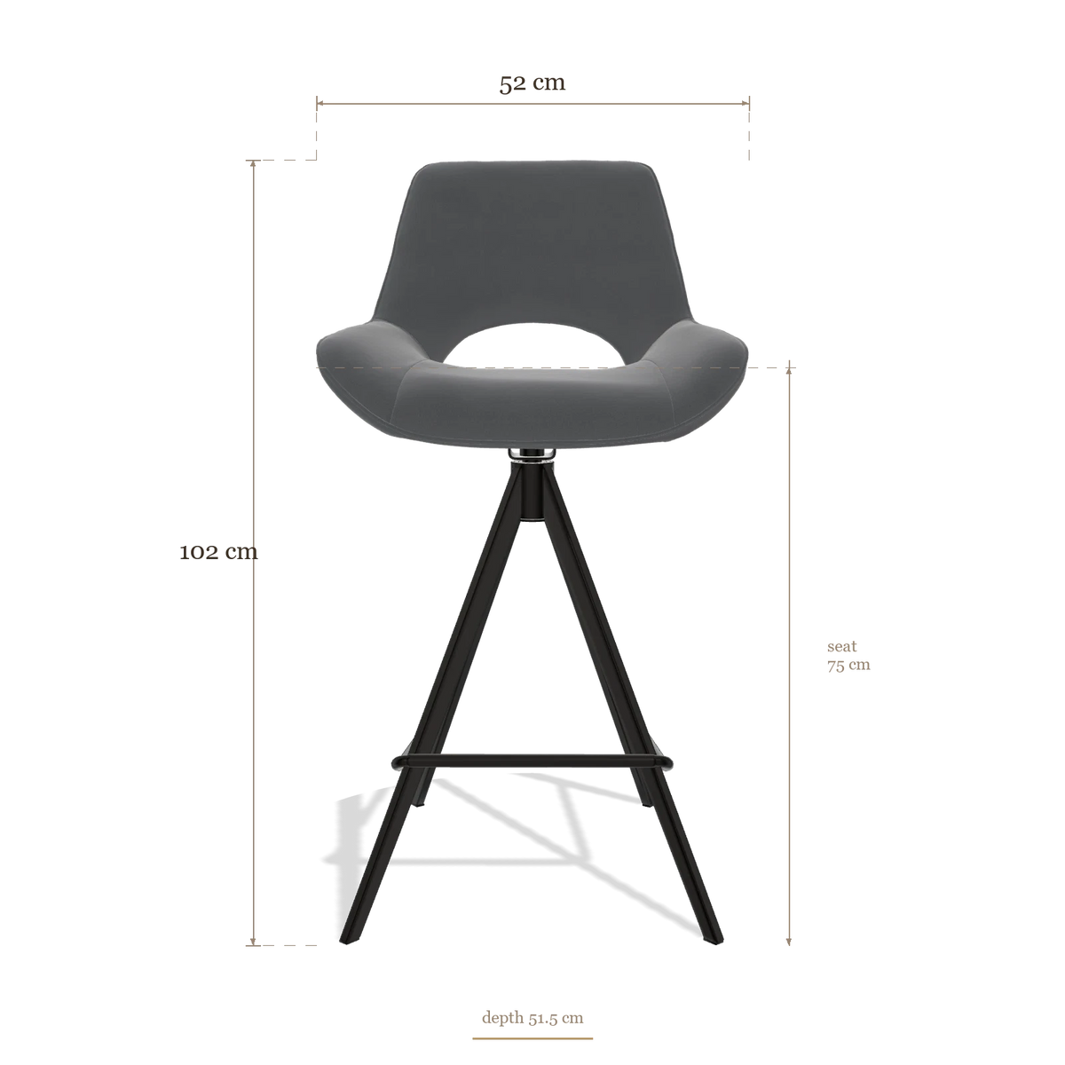 Tabouret de bar Matera 6483, dimensions 52 x 51.5 x 102 cm