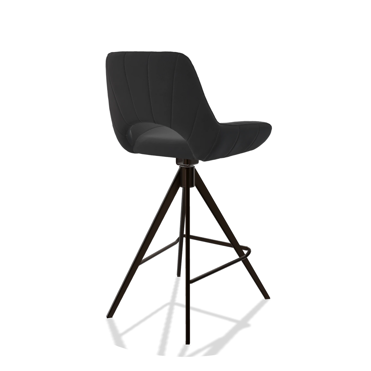 Tabouret de bar Matera 6483 en Cuir B900 (noir), pieds en espresso, vue de trois-quarts arrière