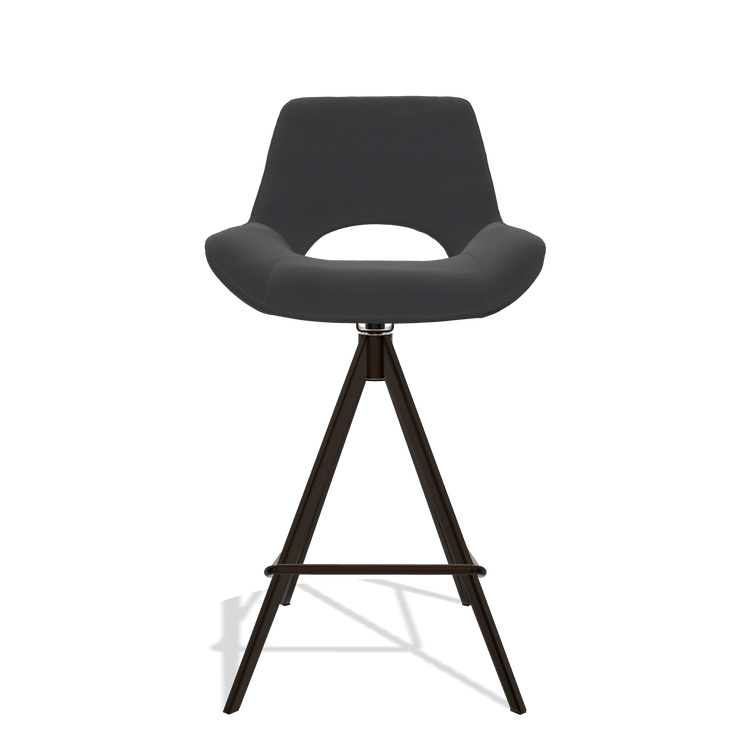 Tabouret de bar Matera 6483 en Cuir B900 (noir), pieds en espresso, vue de face