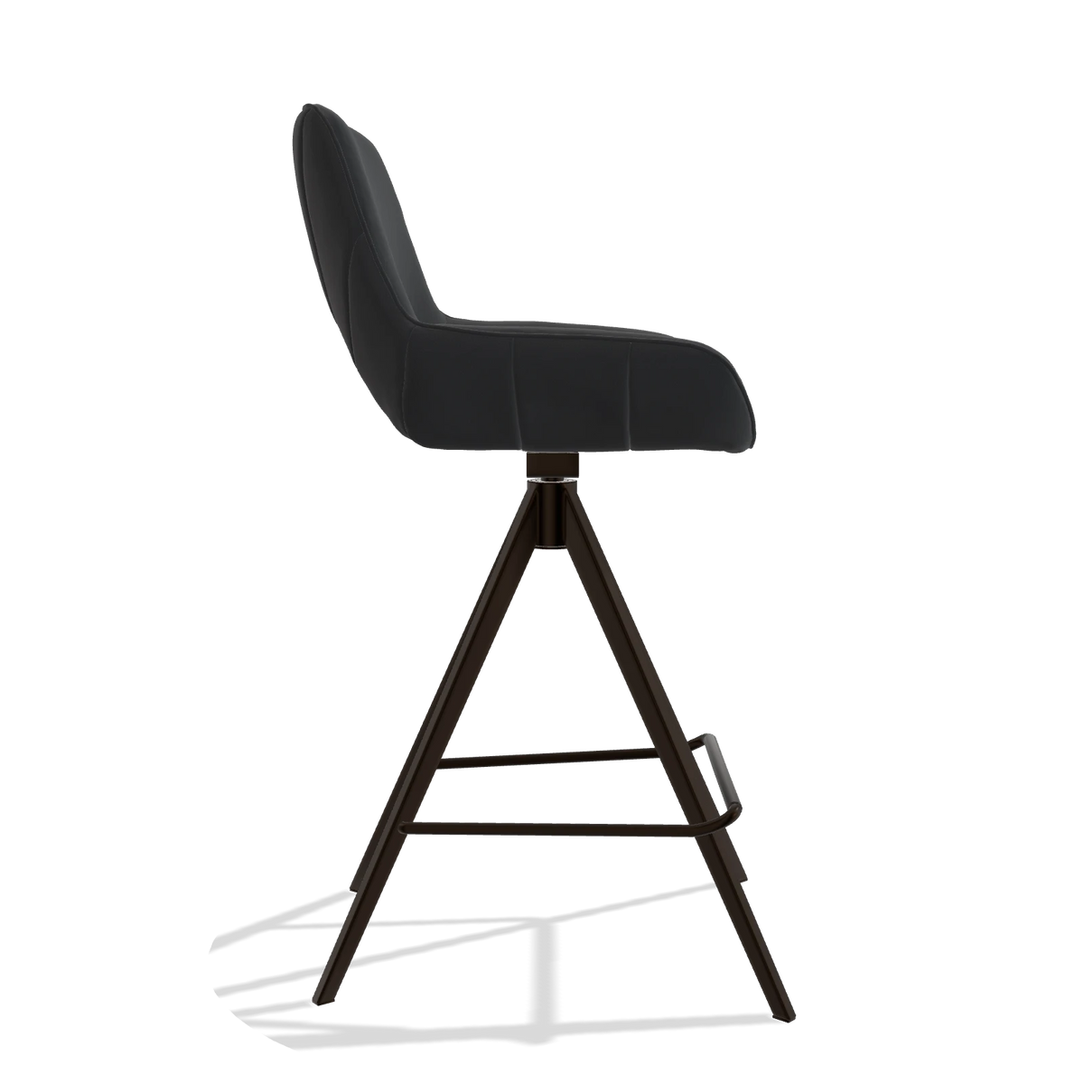 Tabouret de bar Matera 6483 en Cuir B900 (noir), pieds en espresso, vue de profil