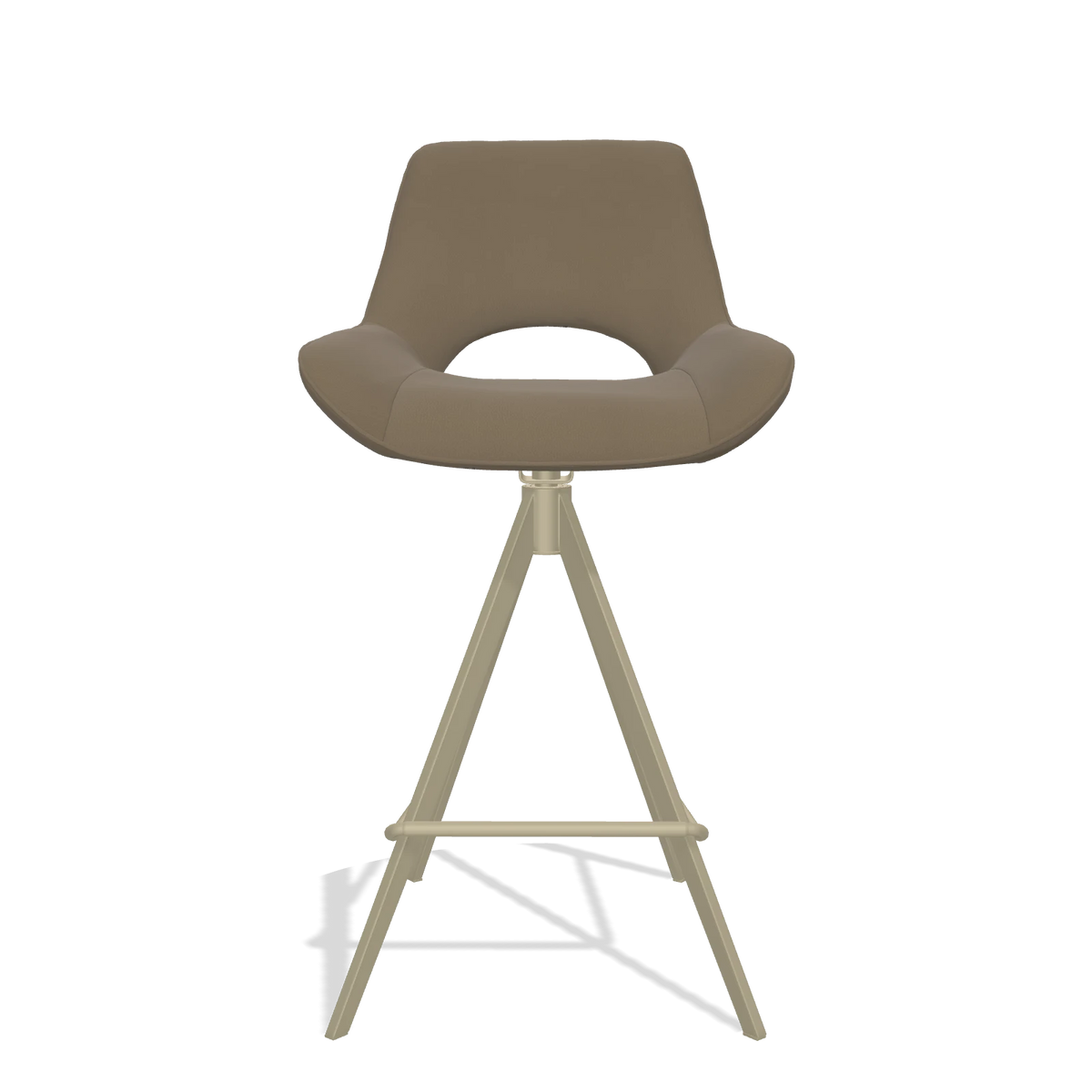 Tabouret de bar Matera 6483 en Cuir B901 (olive), pieds en champagne, vue de face