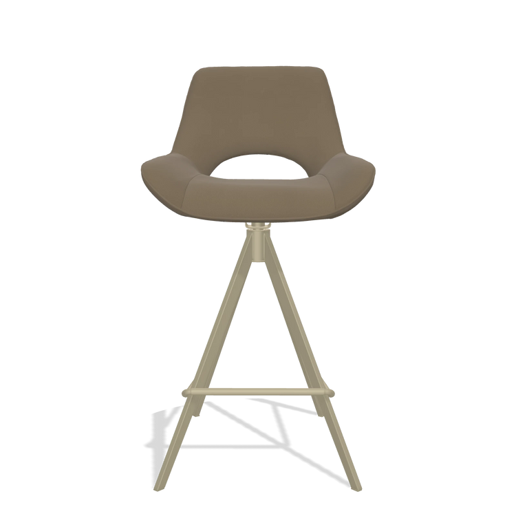 Tabouret de bar Matera 6483 en Cuir B901 (olive), pieds en champagne, vue de face