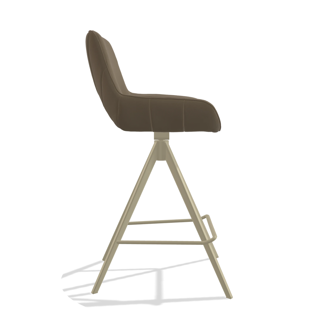 Tabouret de bar Matera 6483 en Cuir B901 (olive), pieds en champagne, vue de profil