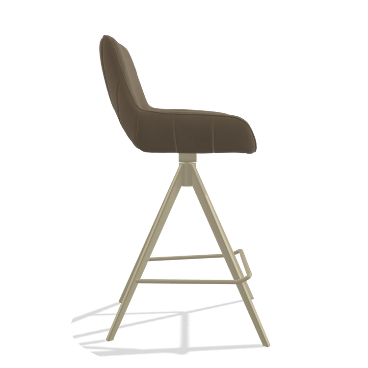 Tabouret de bar Matera 6483 en Cuir B901 (olive), pieds en champagne, vue de profil