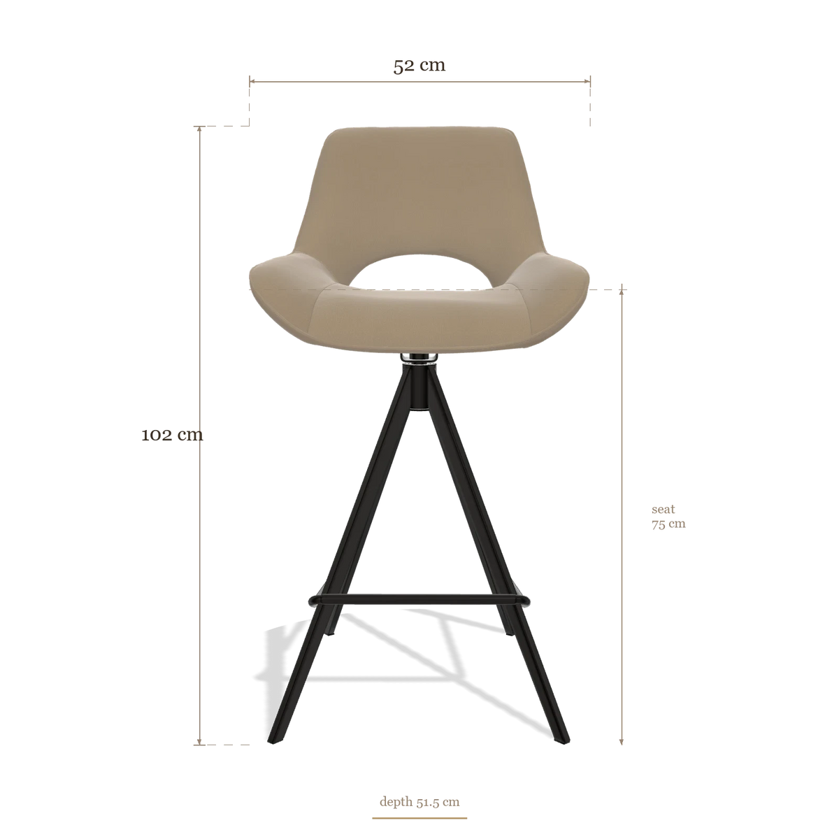 Tabouret de bar Matera 6483, dimensions 52 x 51.5 x 102 cm