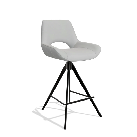 Sgabello da bar Matera 6483 in Pelle B904 (grigio chiaro), gambe in nero, vista angolata