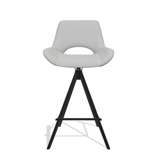 Sgabello da bar Matera 6483 in Pelle B904 (grigio chiaro), gambe in nero, vista frontale