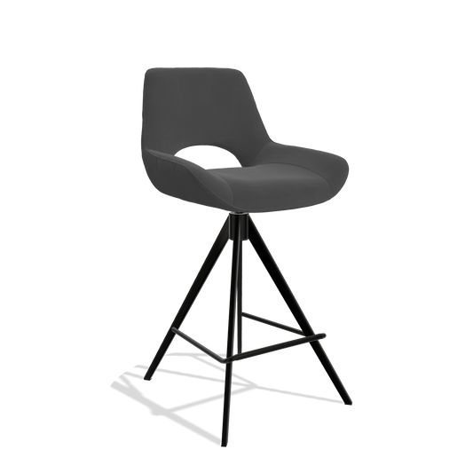 Sgabello da bar Matera 6483 in Pelle B905 (antracite), gambe in nero, vista angolata