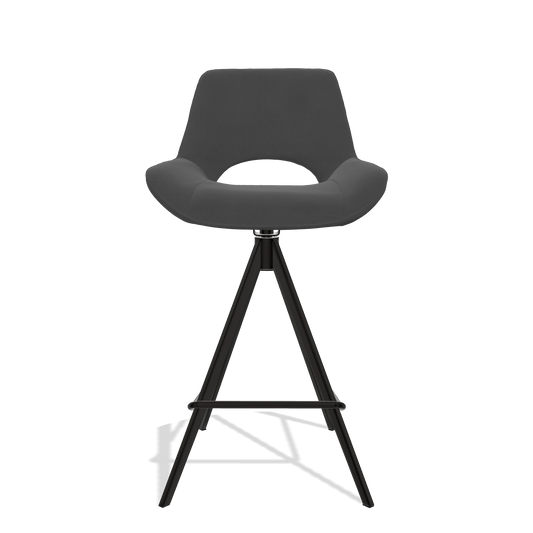 Sgabello da bar Matera 6483 in Pelle B905 (antracite), gambe in nero, vista frontale