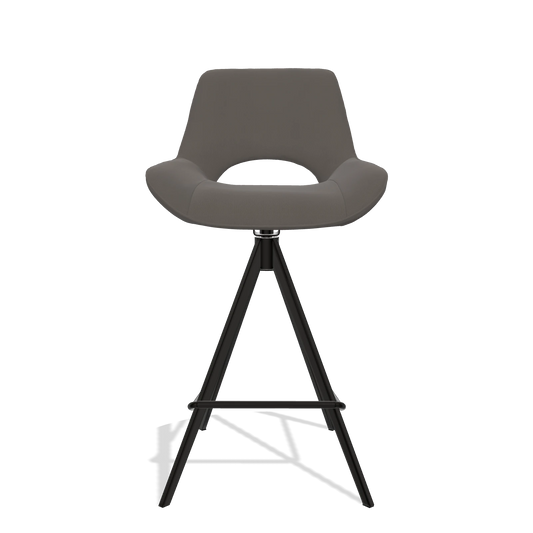 Sgabello da bar Matera 6483 in Pelle B918 (grigio scuro), gambe in nero, vista frontale