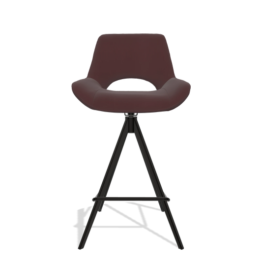 Sgabello da bar Matera 6483 in Pelle B938 (cioccolato), gambe in nero, vista frontale