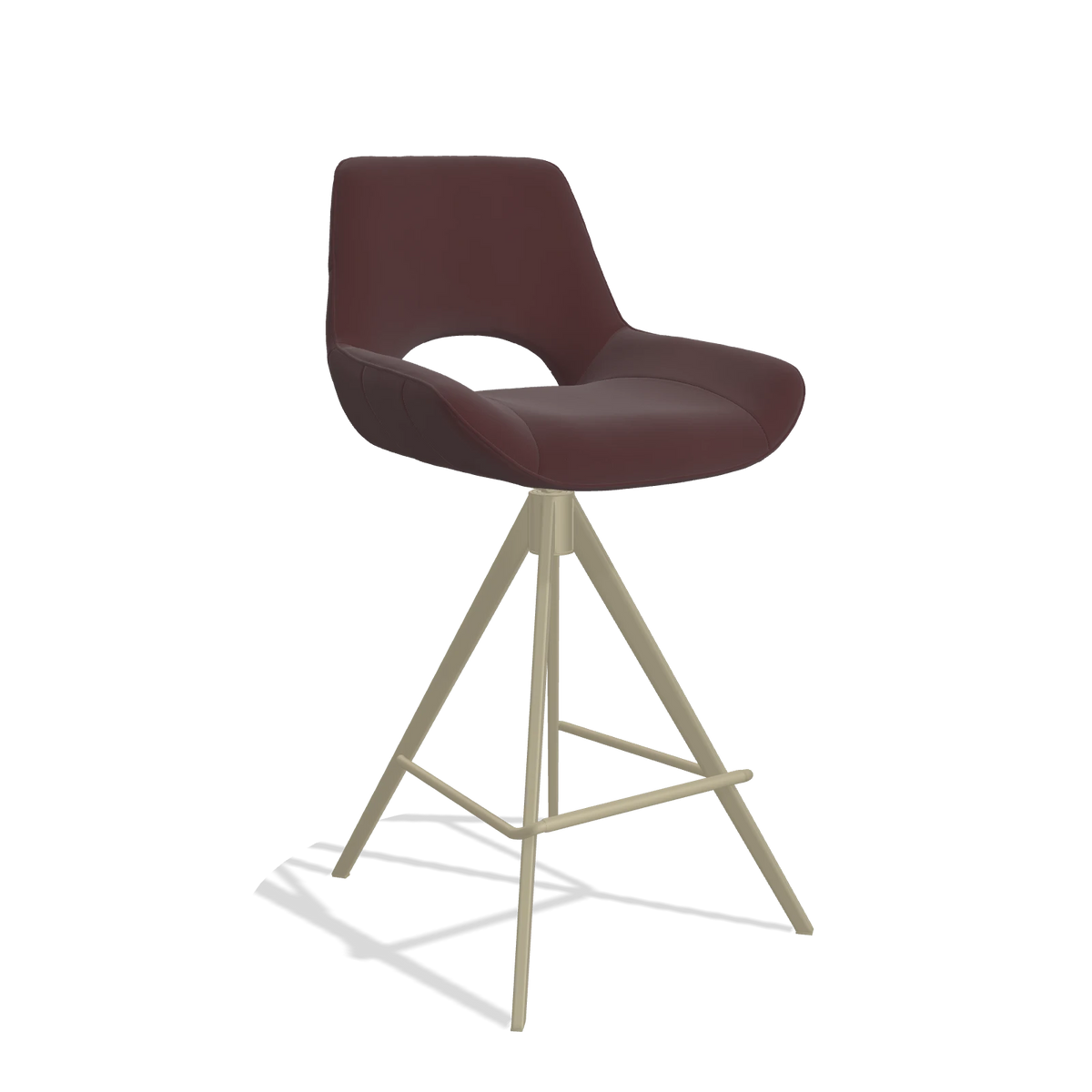 Barstoel Matera 6483 in Leder B938 (chocoladebruin), poten in champagne, schuin vooraanzicht