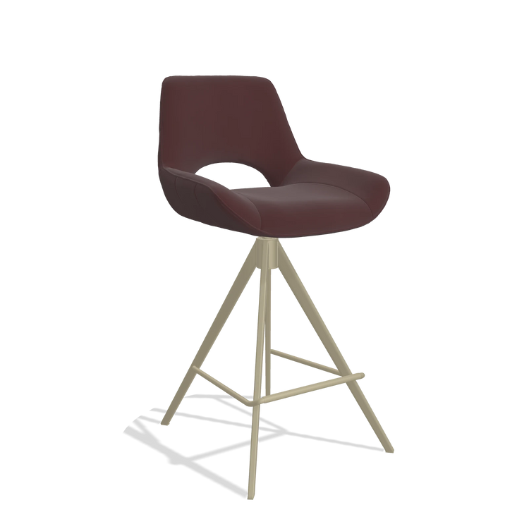Barstoel Matera 6483 in Leder B938 (chocoladebruin), poten in champagne, schuin vooraanzicht