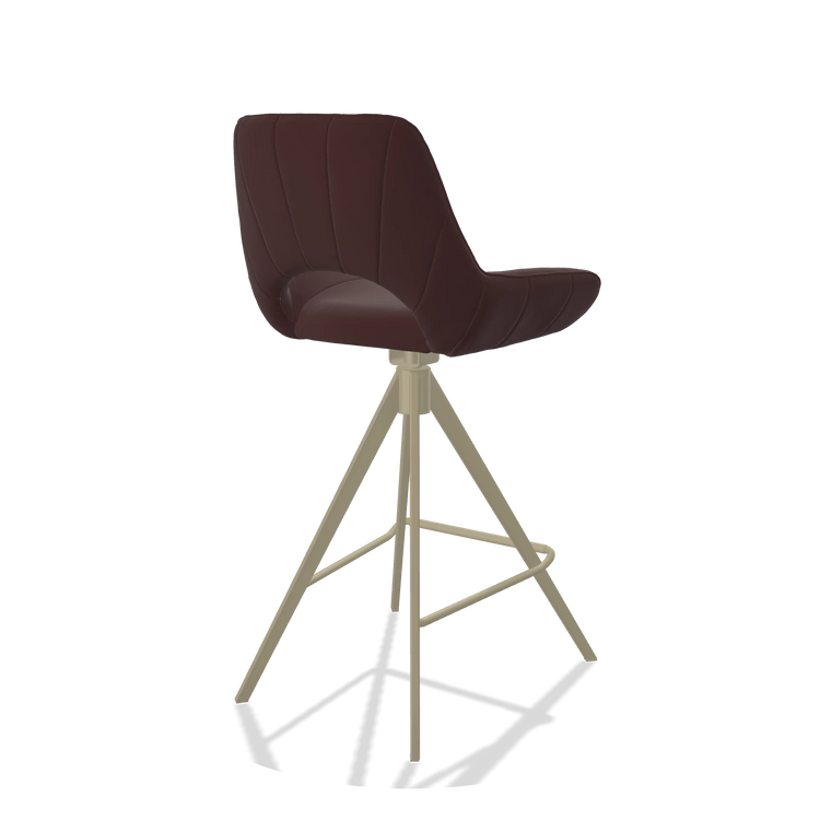 Barstoel Matera 6483 in Leder B938 (chocoladebruin), poten in champagne, schuin achteraanzicht