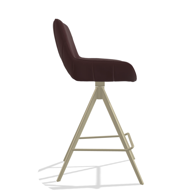 Barstoel Matera 6483 in Leder B938 (chocoladebruin), poten in champagne, zijaanzicht