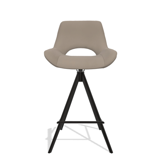 Sgabello da bar Matera 6483 in Pelle B942 (greige), gambe in nero, vista frontale