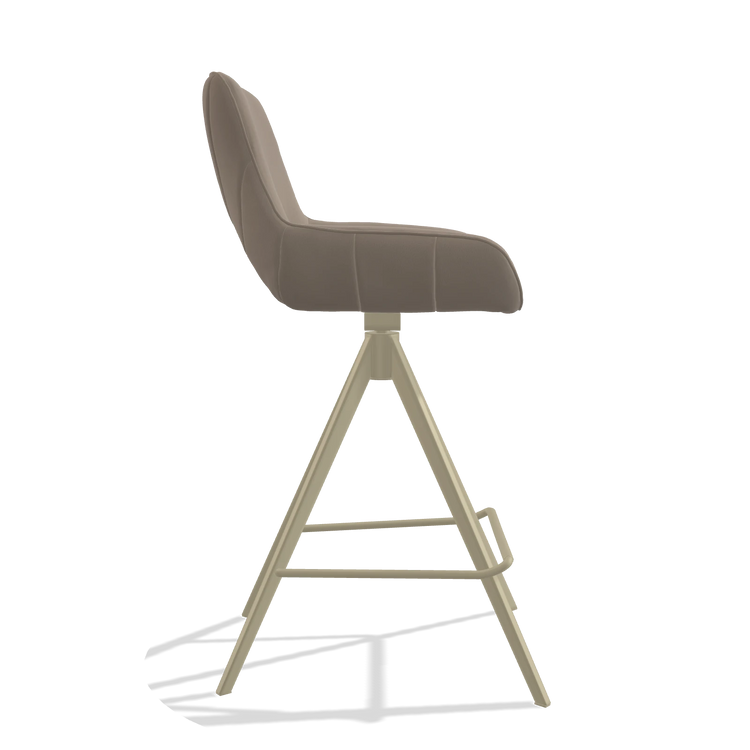 Bar Stool Matera 6483 in Leather B942 (greige), champagne legs, side view