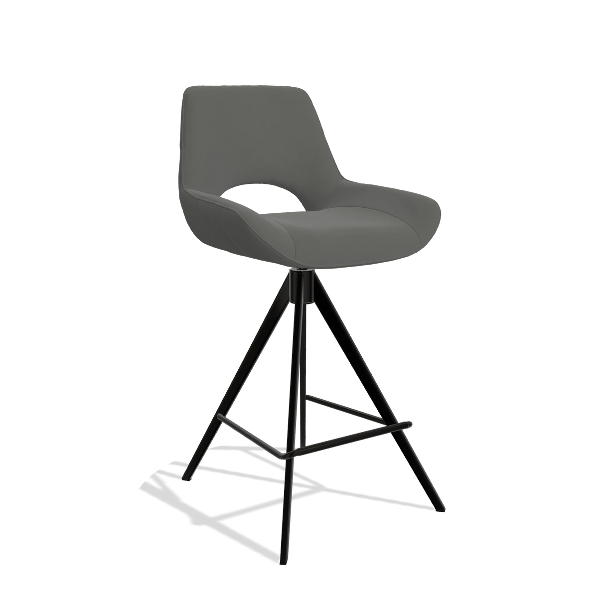Tabouret de bar Matera 6483 en Cuir B945 (gris foncé), pieds en noir, vue de trois-quarts