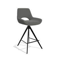 Tabouret de bar Matera 6483 en Cuir B945 (gris foncé), pieds en noir, vue de trois-quarts