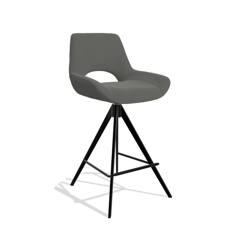 Tabouret de bar Matera 6483 en Cuir B945 (gris foncé), pieds en noir, vue de trois-quarts