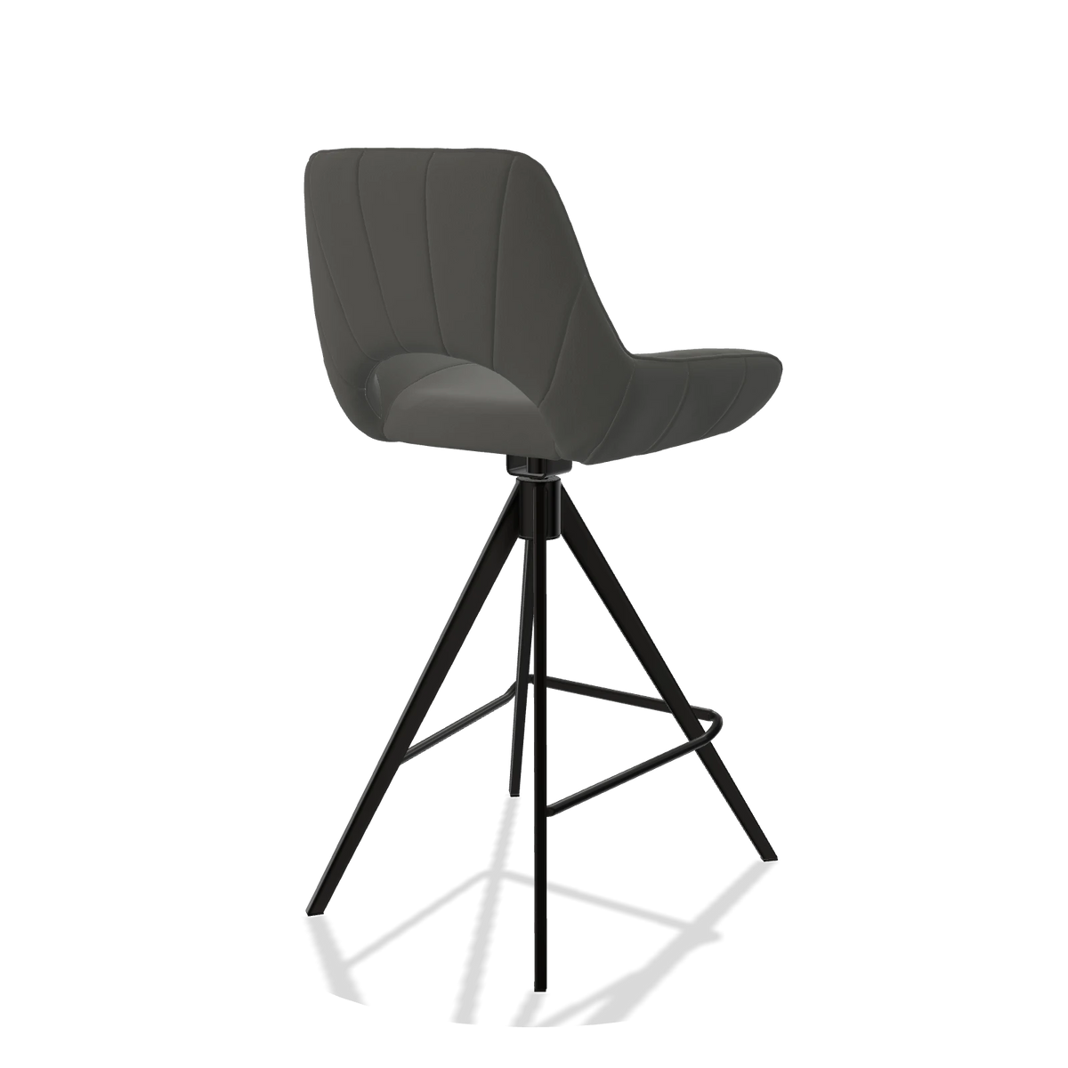 Tabouret de bar Matera 6483 en Cuir B945 (gris foncé), pieds en noir, vue de trois-quarts arrière
