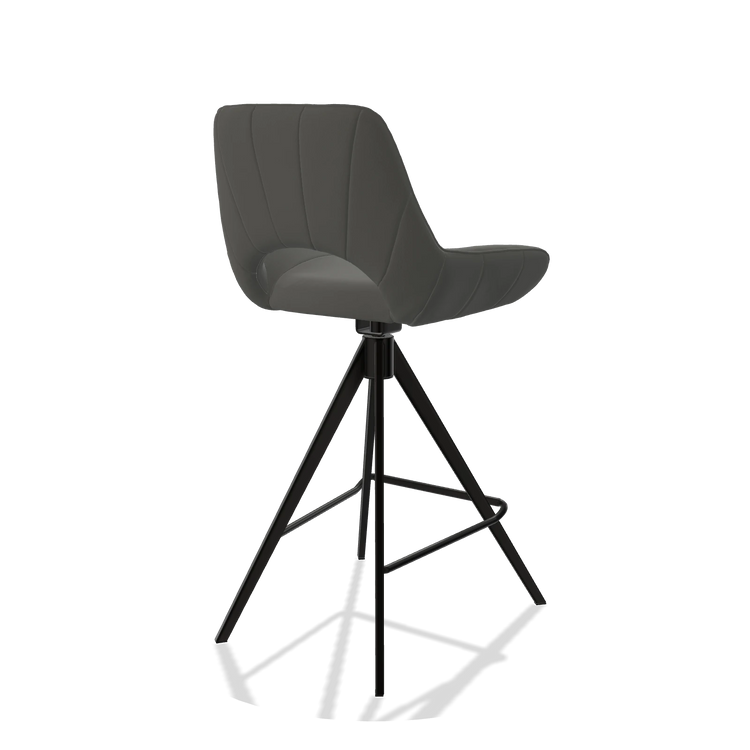 Tabouret de bar Matera 6483 en Cuir B945 (gris foncé), pieds en noir, vue de trois-quarts arrière
