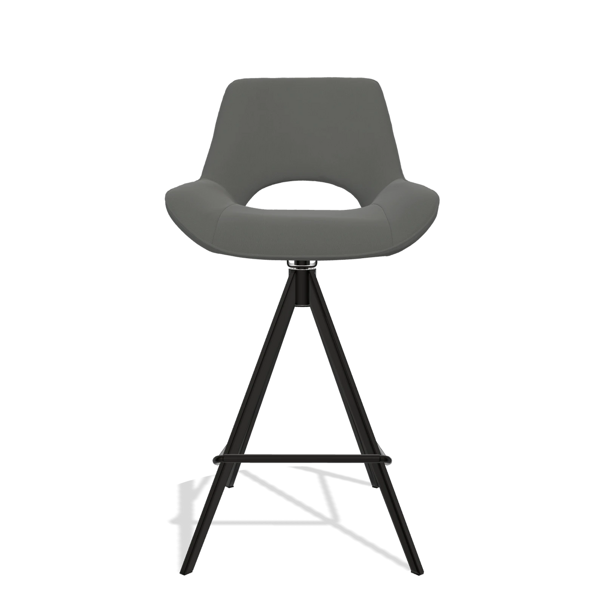 Tabouret de bar Matera 6483 en Cuir B945 (gris foncé), pieds en noir, vue de face