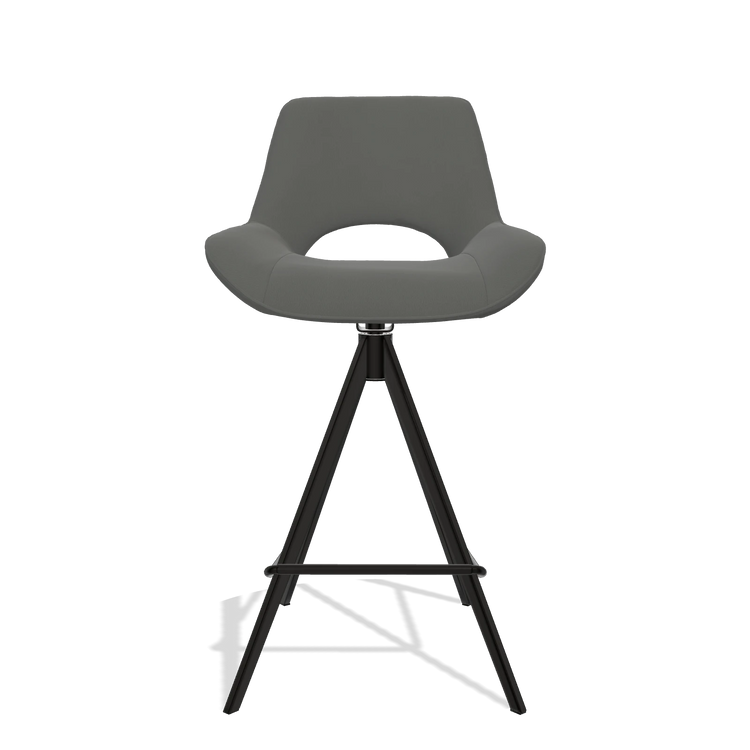 Tabouret de bar Matera 6483 en Cuir B945 (gris foncé), pieds en noir, vue de face