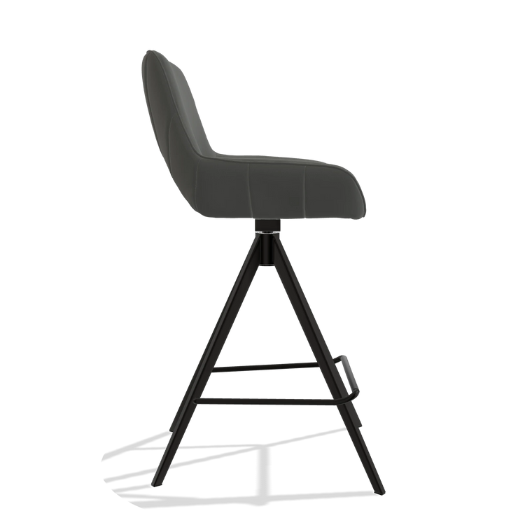 Tabouret de bar Matera 6483 en Cuir B945 (gris foncé), pieds en noir, vue de profil