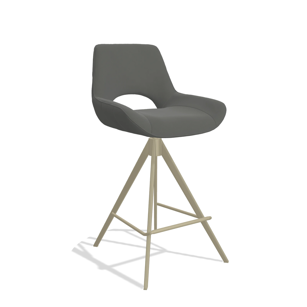 Tabouret de bar Matera 6483 en Cuir B945 (gris foncé), pieds en champagne, vue de trois-quarts
