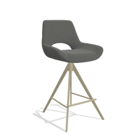 Tabouret de bar Matera 6483 en Cuir B945 (gris foncé), pieds en champagne, vue de trois-quarts