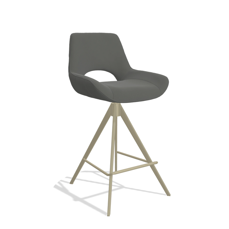 Tabouret de bar Matera 6483 en Cuir B945 (gris foncé), pieds en champagne, vue de trois-quarts
