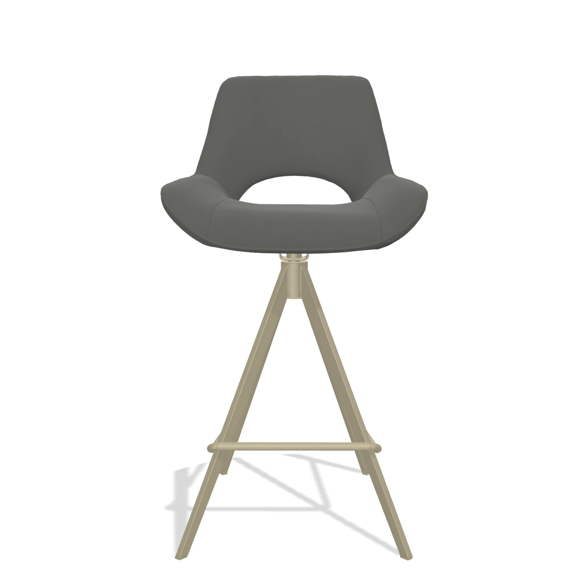 Tabouret de bar Matera 6483 en Cuir B945 (gris foncé), pieds en champagne, vue de face