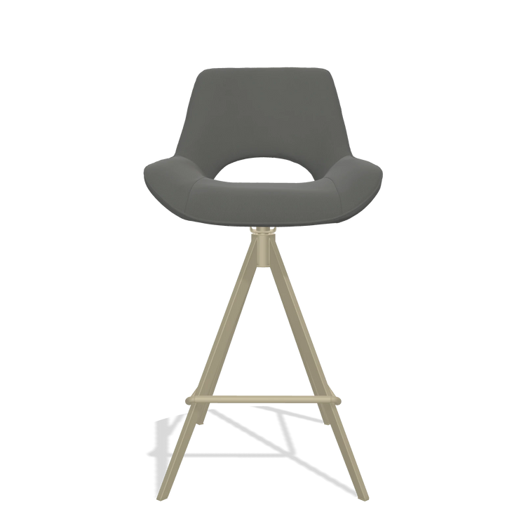 Tabouret de bar Matera 6483 en Cuir B945 (gris foncé), pieds en champagne, vue de face