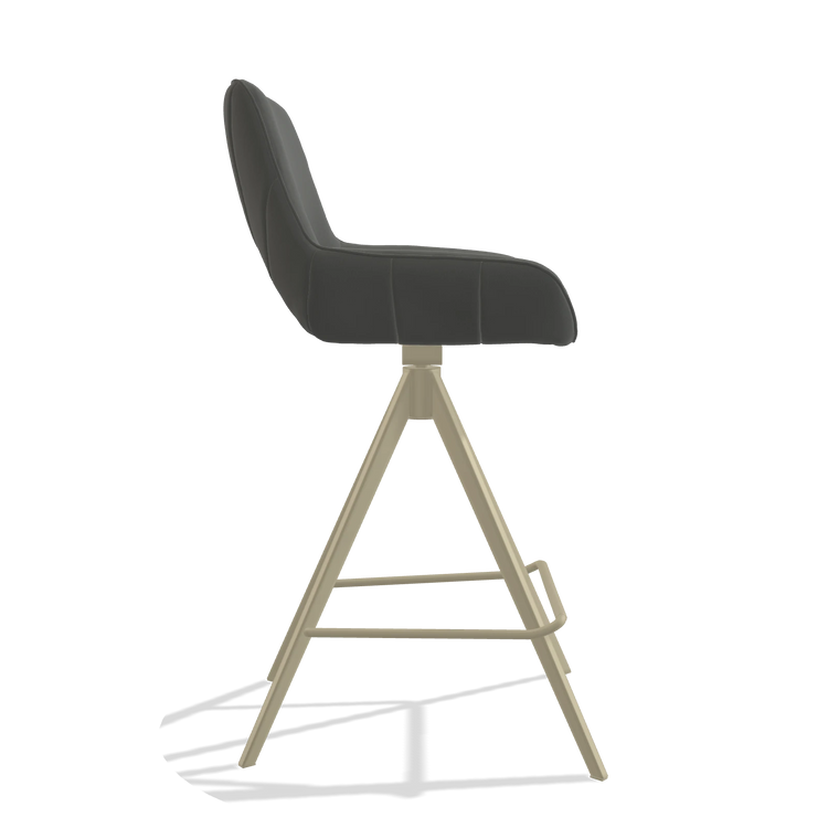 Tabouret de bar Matera 6483 en Cuir B945 (gris foncé), pieds en champagne, vue de profil