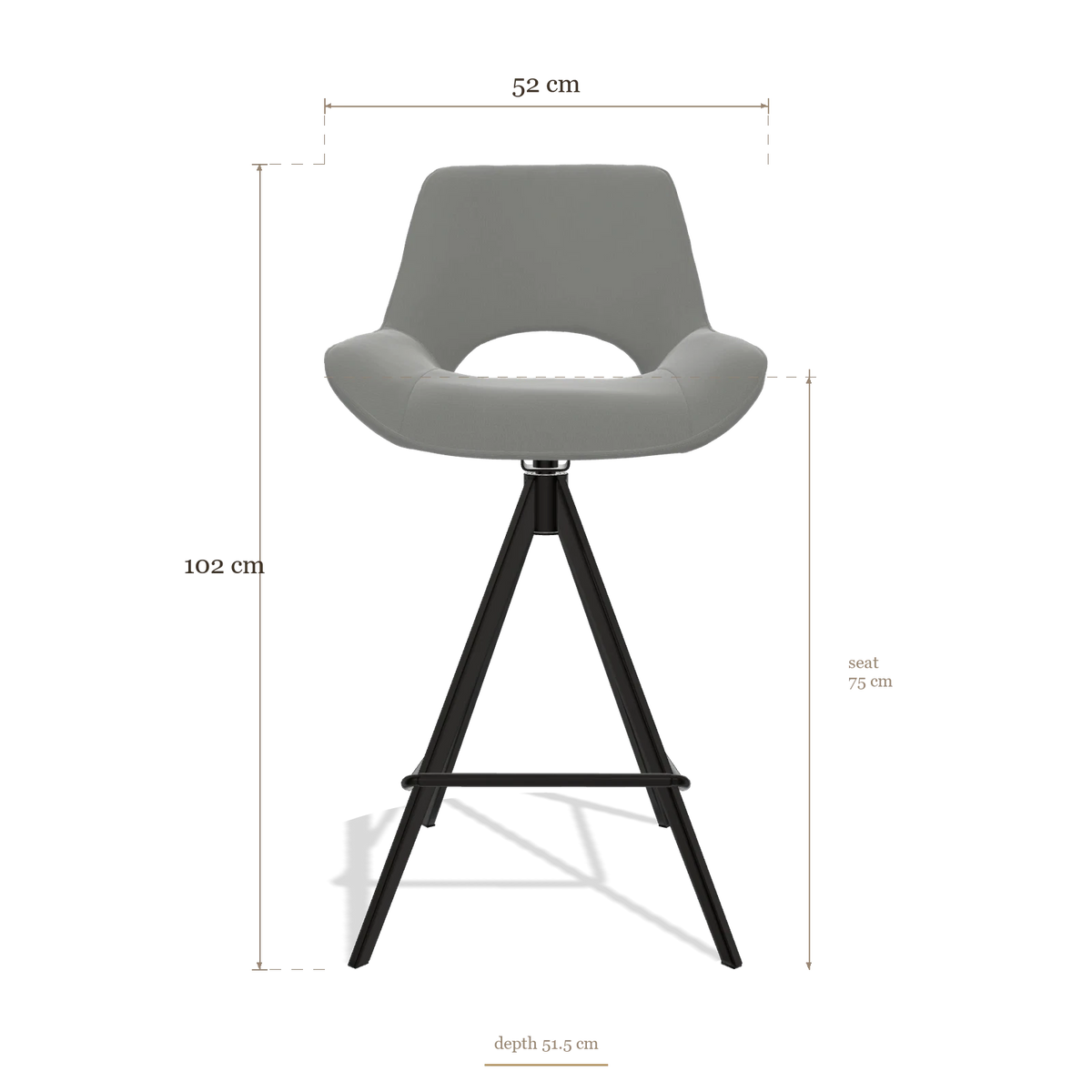 Tabouret de bar Matera 6483, dimensions 52 x 51.5 x 102 cm
