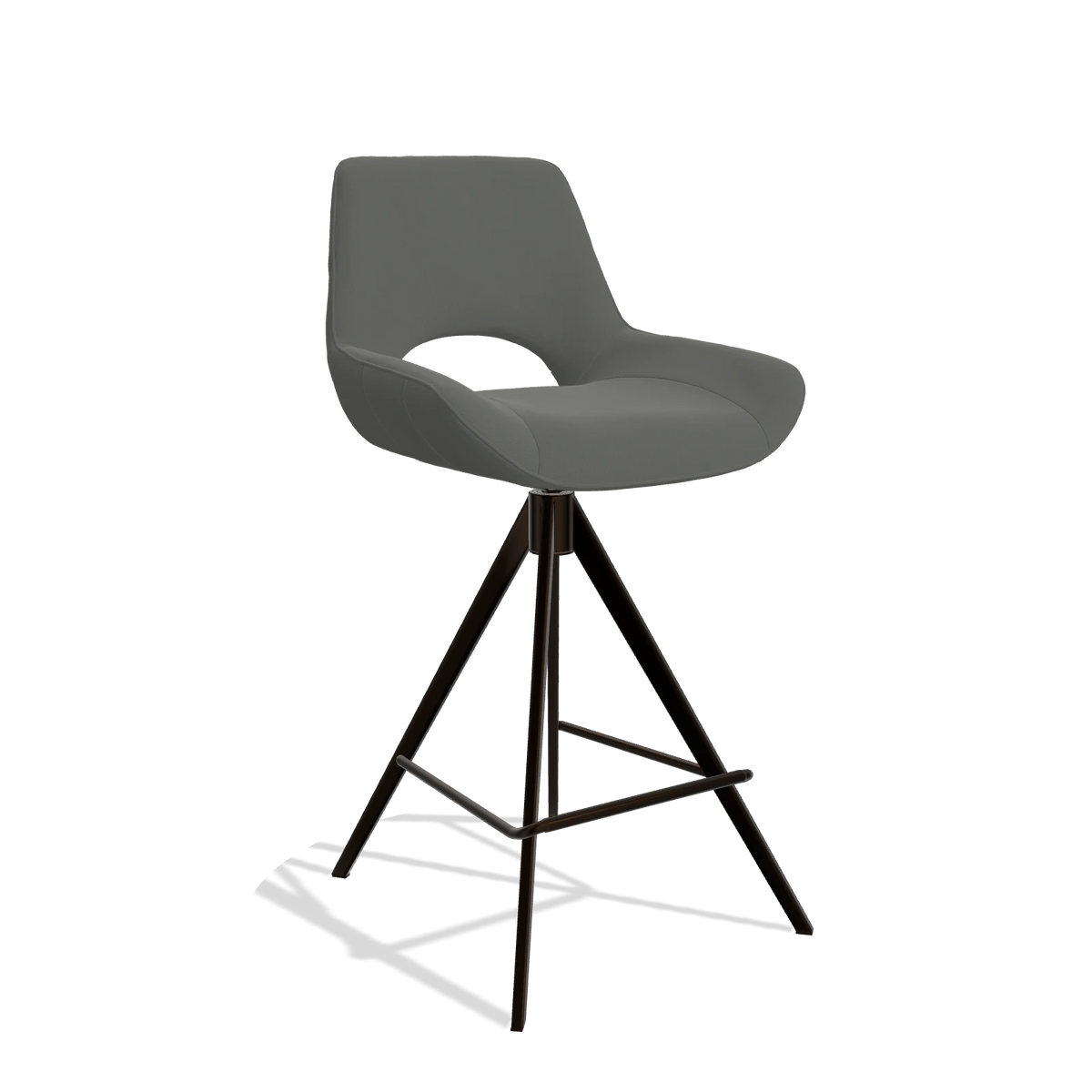 Tabouret de bar Matera 6483 en Cuir B945 (gris foncé), pieds en espresso, vue de trois-quarts