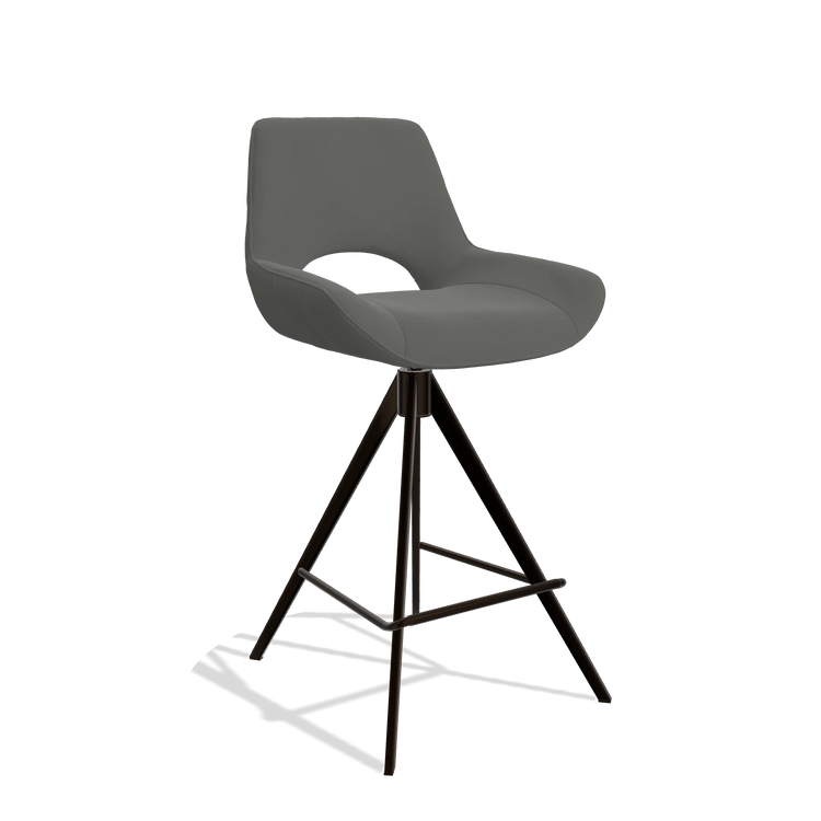 Tabouret de bar Matera 6483 en Cuir B945 (gris foncé), pieds en espresso, vue de trois-quarts