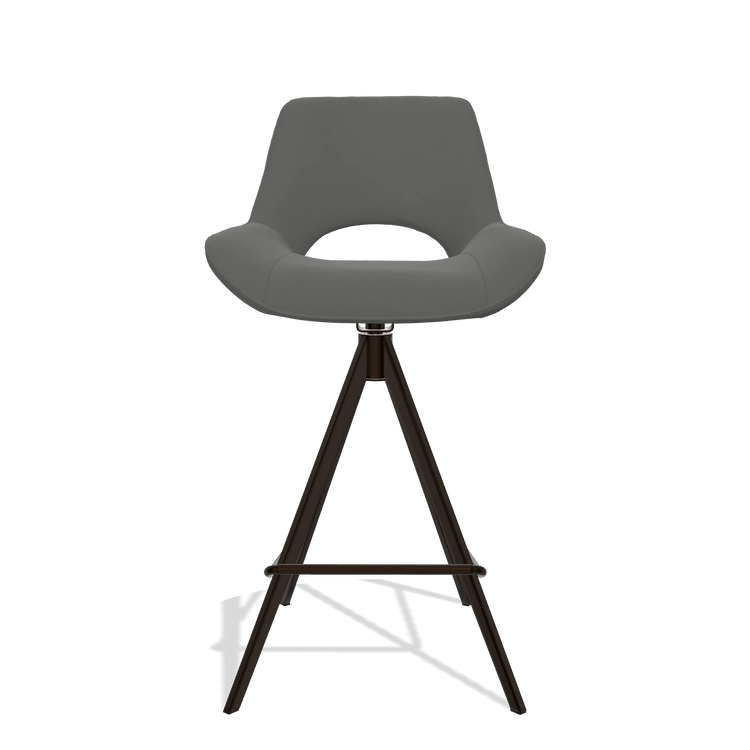 Tabouret de bar Matera 6483 en Cuir B945 (gris foncé), pieds en espresso, vue de face