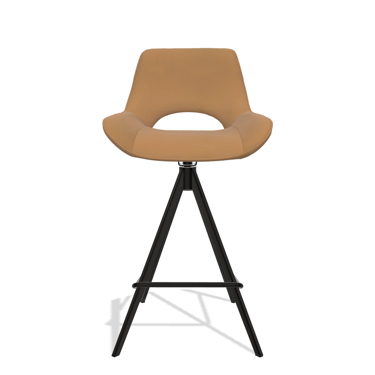 Barstoel Matera 6483 in Leder B947 (karamel), poten in zwart, vooraanzicht