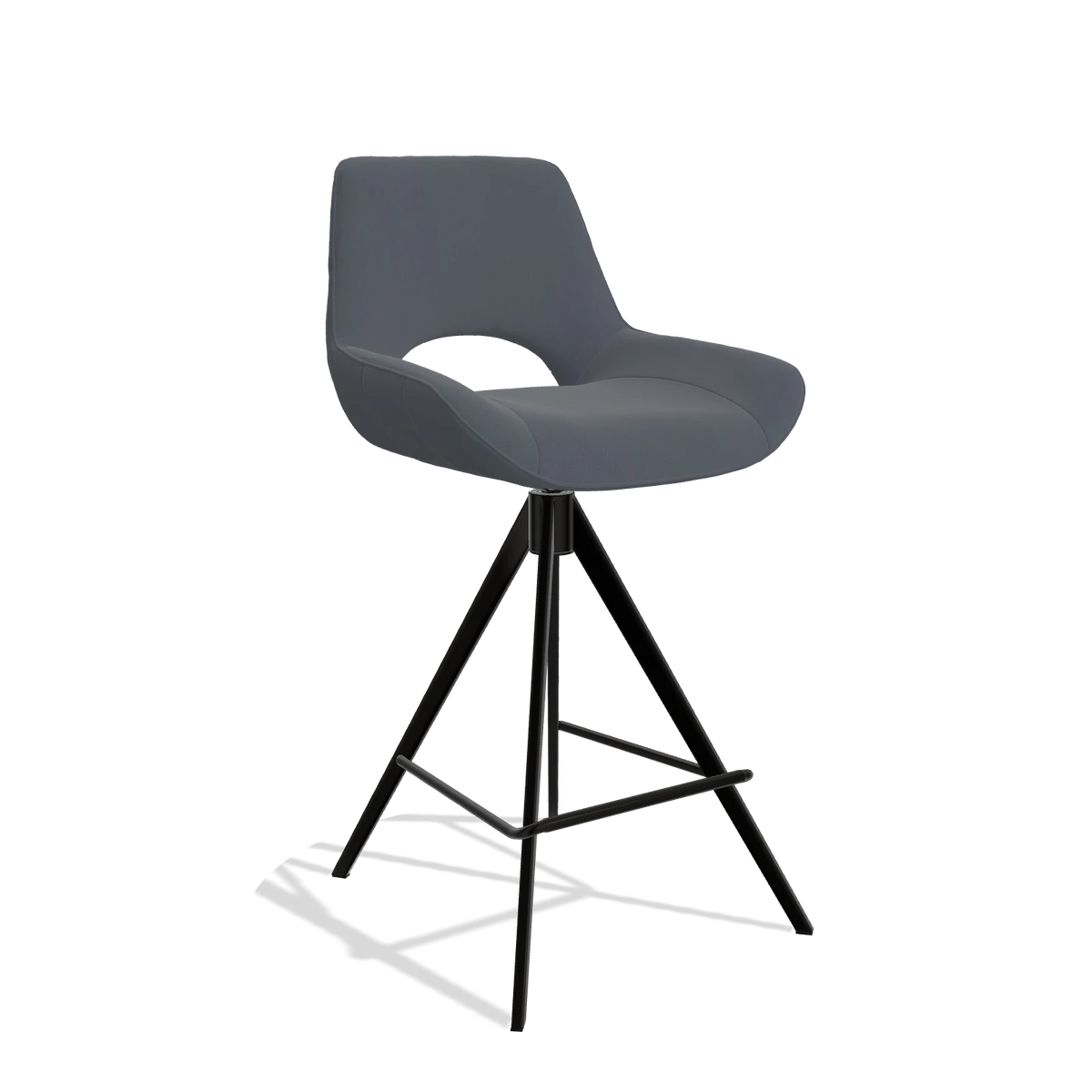 Barstoel Matera 6483 in Leder B961 (donkergrijs), poten in zwart, schuin vooraanzicht
