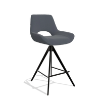 Barstoel Matera 6483 in Leder B961 (donkergrijs), poten in zwart, schuin vooraanzicht