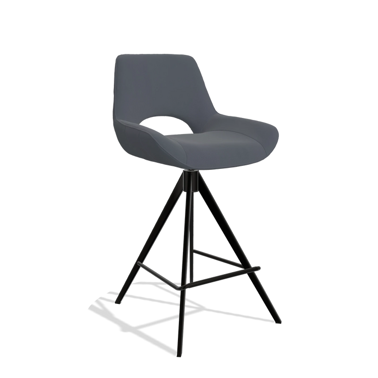 Barstoel Matera 6483 in Leder B961 (donkergrijs), poten in zwart, schuin vooraanzicht