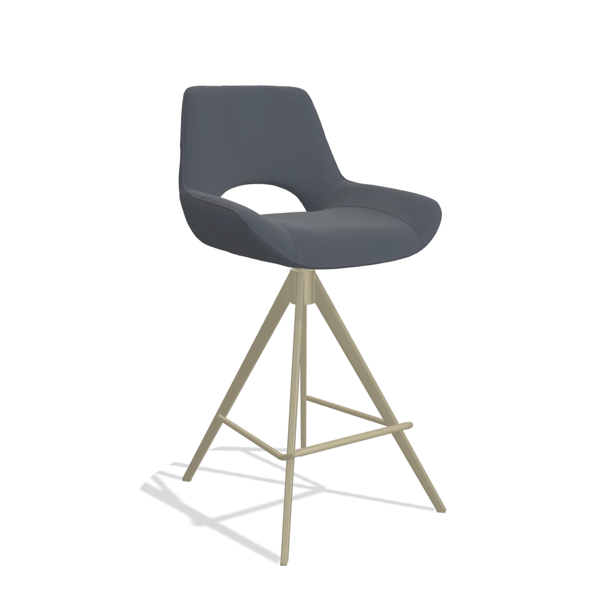 Barstoel Matera 6483 in Leder B961 (donkergrijs), poten in champagne, schuin vooraanzicht