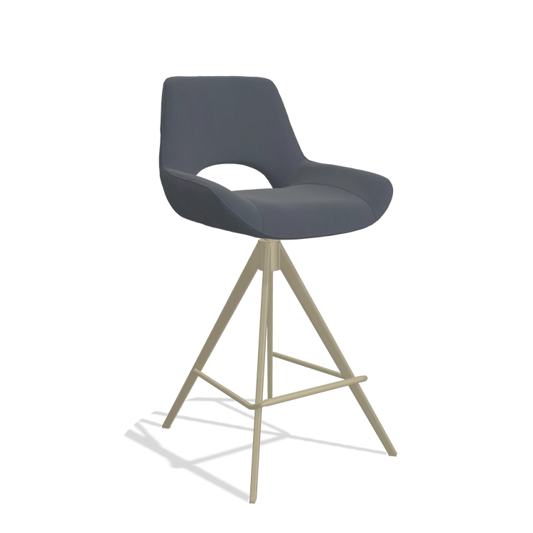 Barstoel Matera 6483 in Leder B961 (donkergrijs), poten in champagne, schuin vooraanzicht