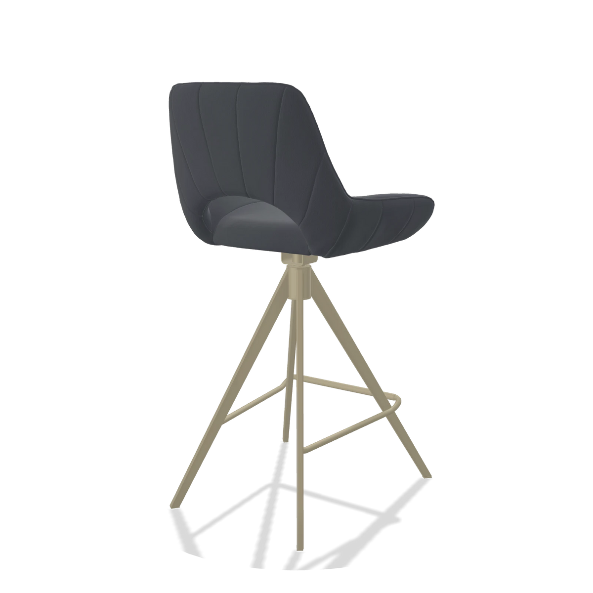 Barstoel Matera 6483 in Leder B961 (donkergrijs), poten in champagne, schuin achteraanzicht