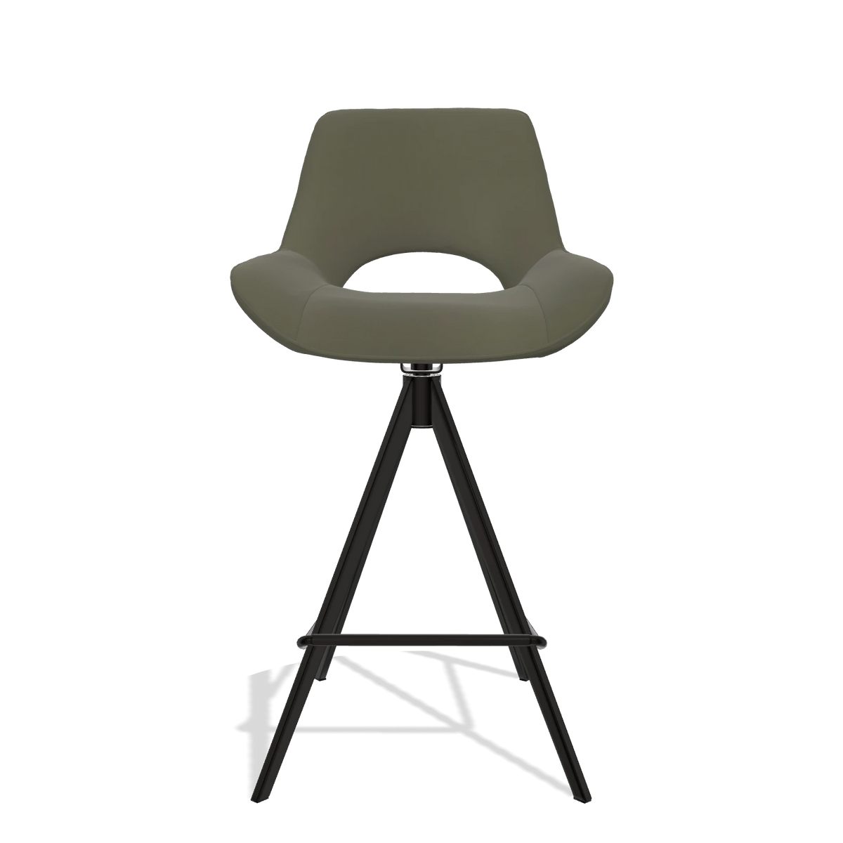 Tabouret de bar Matera 6483 en Cuir B962 (gris foncé), pieds en noir, vue de face