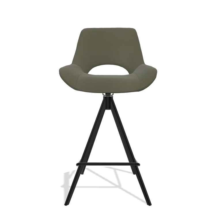 Tabouret de bar Matera 6483 en Cuir B962 (gris foncé), pieds en noir, vue de face